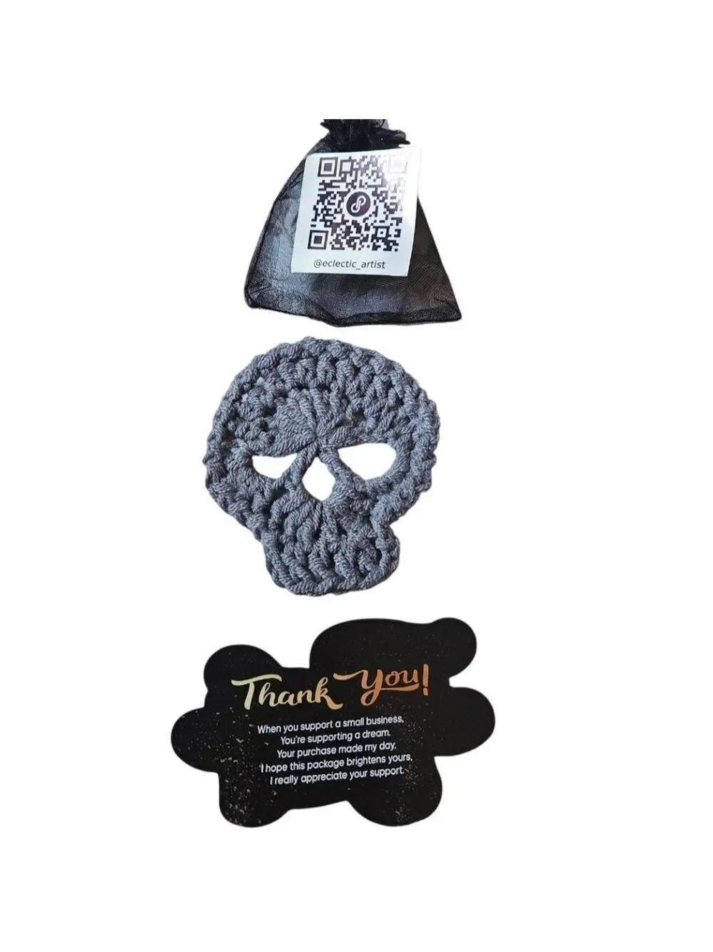 Hand Crafted Gray Crochet Skull Handmade Ornament Shelf decor Halloween decor 3